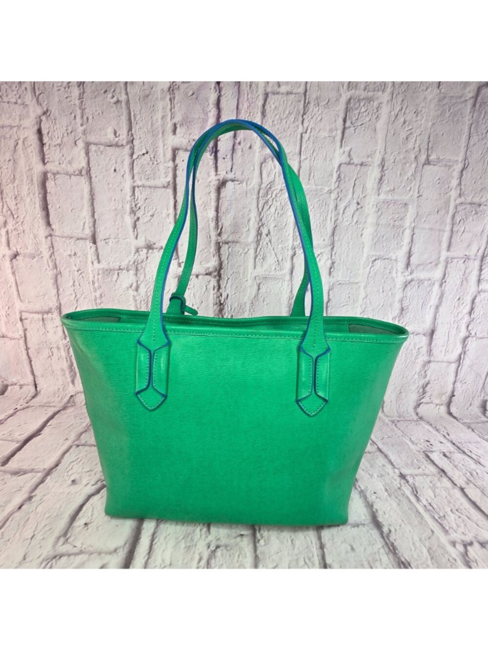 Lauren Ralph Lauren Tate Shopper Tote Bag Green Leather Pepper French Blue - Picture 4 of 16